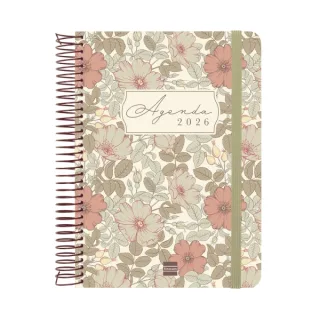 Finocam Cloe Agenda de Espiral en Catalan - Anual 2026 - Planificador - Cierre de Goma - Formato E10 - 175x28x214mm - 1 Dia por Pagina - Color Marron