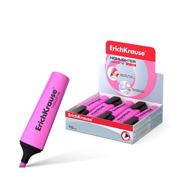 Erichkrause Visioline V-12 Marcador Fluorescente - Punta Biselada - Tinta a Base de Agua - Color Rosa · Pack de 10 uds.