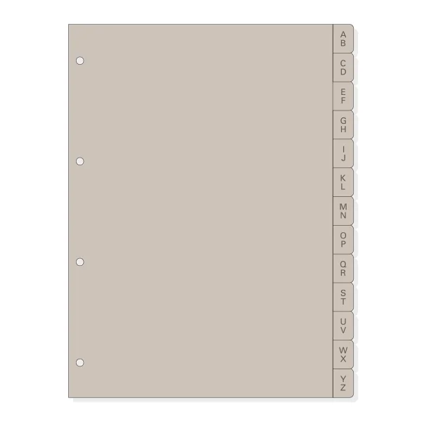 Finocam R4064 Indice Alfabetico para Agendas Open - 13 Solapas - Formato A4 - 220x2x297mm - PVC - Color Beige Grisaceo