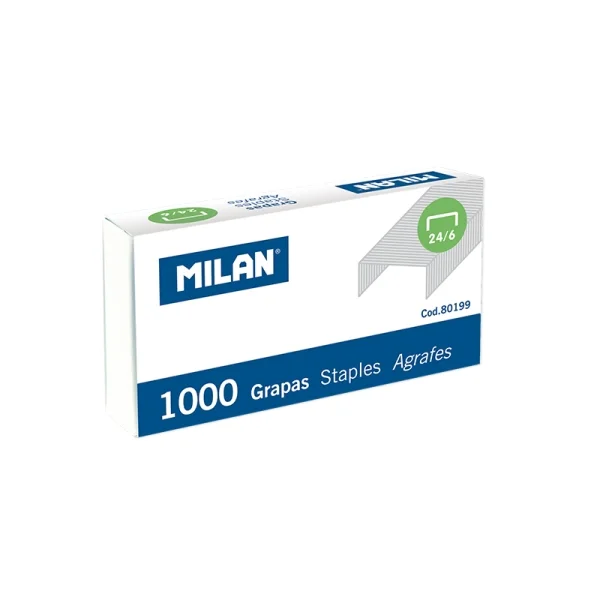 Milan Pack de 1000 Grapas - Formato 24/6 - Color Plata