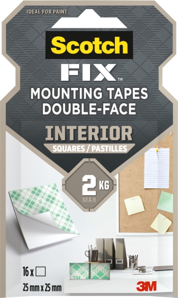 Scotch-Fix Pack de 16 Cuadrados Adhesivos de Doble Cara para Interior - 25 mm x 25mm - Color Blanco