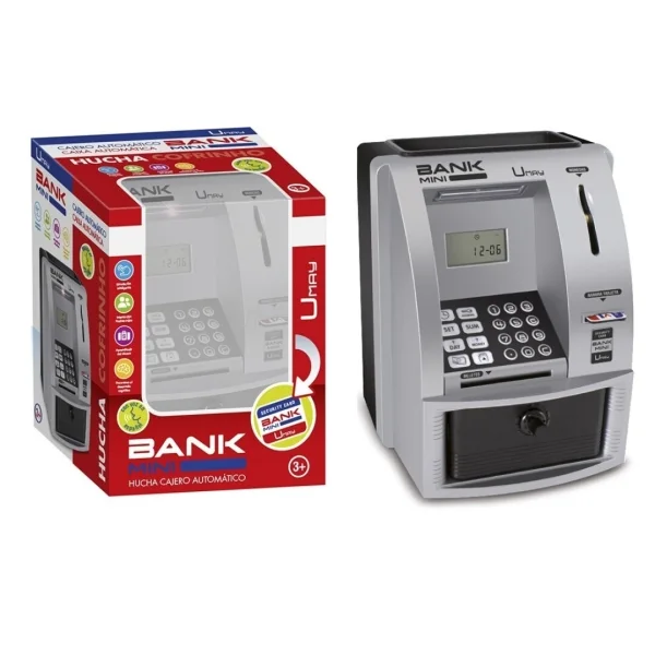 Umay Hucha Electronica Diseño Cajero Automatico - Contraseña Numerica y Mini Tarjeta de Credito - Cajon Extraible