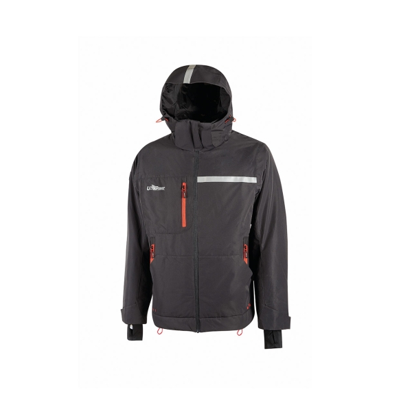Upower Wink Chaqueta de Trabajo de Invierno - Talla 2XL - Acolchado de Grafeno, Impermeable, Capucha Fija Regulable, Multibolsillos, Detalles Reflectantes, Proteccion DPI1 - Color Gris Asfalto