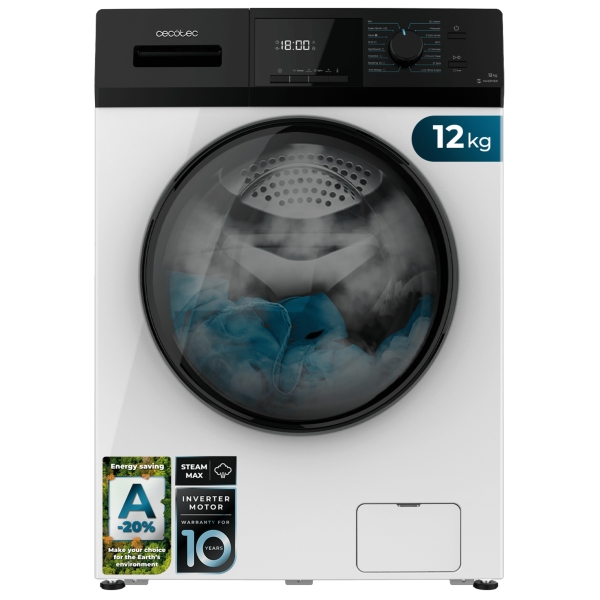 Cecotec Bolero Dresscode 12410 Inverter Lavadora de Carga Frontal - Capacidad 12kg - Velocidad 1400rpm - Temperatura Regulable - Seguro Infantil - Motor Inverter - 16 Programas - Color Blanc