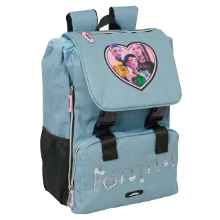 Safta K-Pop Demon Hunters Huntr/X Mochila Extensible - Solapa - Cierre con Cordon - Portabotellas - Bolsillo Frontal - Detalles Reflectantes - Rejilla Antisudor - 18.5x41x15cm - Color Azul C