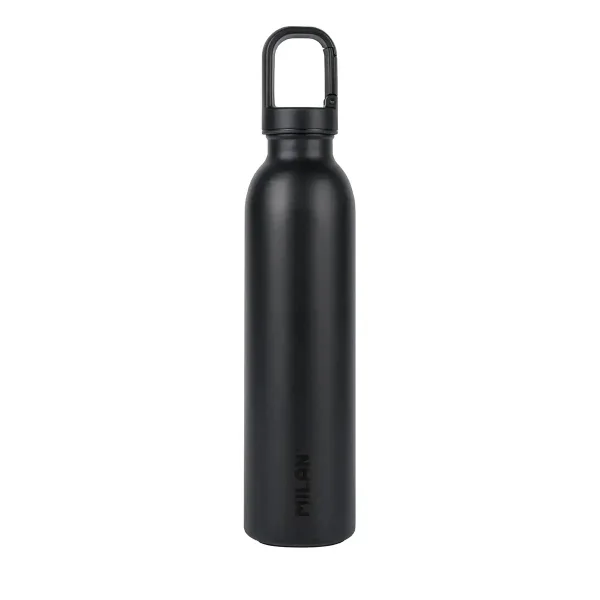 Milan Shadow Botella Isotermica 0.59L - Tapon con Mosqueton - Doble Pared de Acero Inoxidable - Libre de Bisfenol A (BPA) - Liquidos Calientes hasta 12h, Frios hasta 24h - Color Negro