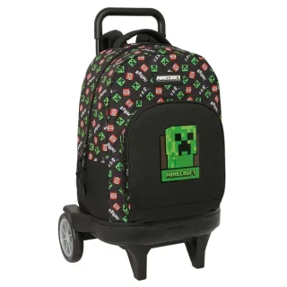 Safta Minecraft Mochila con Carro - Extraible - Bolsillo Frontal - Ruedas Antivibracion - Asa Acolchada Superior - Carro de Polipropileno - Base Reforzada - 33L - 330x220x450mm - Color Negro