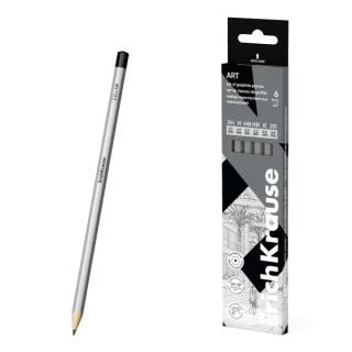 ErichKrause Art Pack de 6 Lapices de Grafito - Durezas Surtidas 2H-4B - Cuerpo Hexagonal - Facil Afilado - Agarre Ergonomico - Color Plata