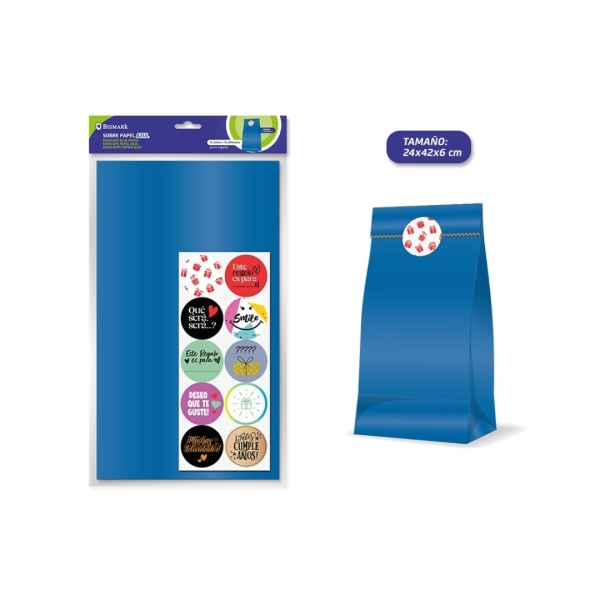 Bismark Pack de 10 Sobres Papel Kraft 50grs con 10 Pegatinas para Cierre - Medidas 24x42x6cm - Ideal para Regalos - Color Azul