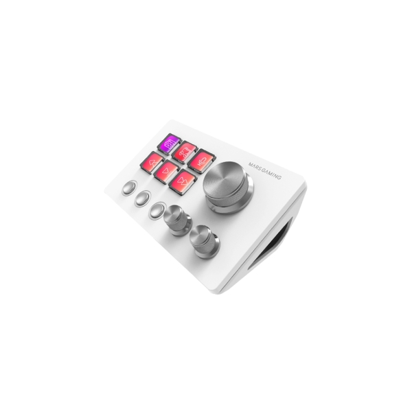 Mars Gaming MSD-TWO Dispositivo de Control para Retransmisiones/Streaming, Trabajo, Gaming - 6 Teclas LCD y 3 Botones - 3 Ruedas Multifuncionales - Software Personalizable - 132x81x61mm - Color Blanco