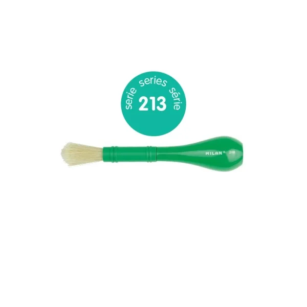 Milan 213 Pincel para Cola y Tempera - Cerda Natural Gruesa - Facil Agarre - Mango de Plastico Corto - Color Verde