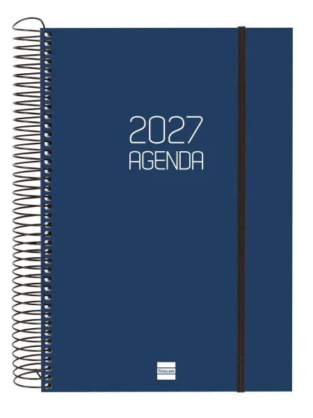 Finocam Espiral Basics Opaque Agenda - Anual 2027 - 1 Dia por Pagina - Formato E11 - 165x242mm - Espiral - Tapa de Polipropileno - Esquinas Microperforadas - Papel de 70g/m2 - Color Azul