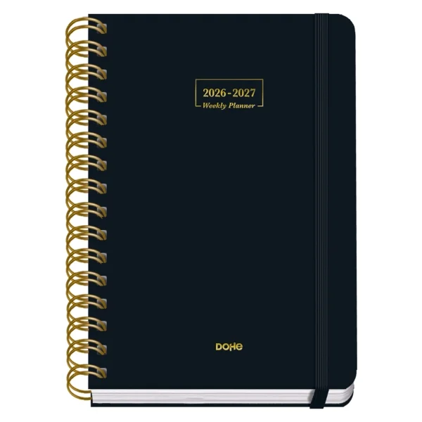 Dohe Premium Agenda Escolar 26/27 - Formato A5 - Semana Vista - Papel Offset Ahuesado 80g - Cubierta de Carton Plastificado - Espiral Metalica Doble - Goma - 15x21x2cm - Color Negro