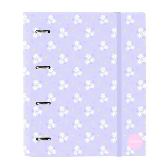 Safta Bouquet Carpeta con 4 Anillas 35mm - Tapas Duras Forradas - Recambio 100 Hojas - Cierre Elastico - Incluye Separadores - Hojas de 80g/m2 - 270x35x320mm - Color Violeta