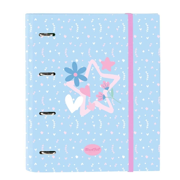 Safta Blackfit8 Smile Carpeta con 4 Anillas 35mm - Tapas Duras Forradas - Recambio 100 Hojas - Cuadriculas 5x5mm - Cierre Elastico - 270x35x320mm - Color Azul Claro
