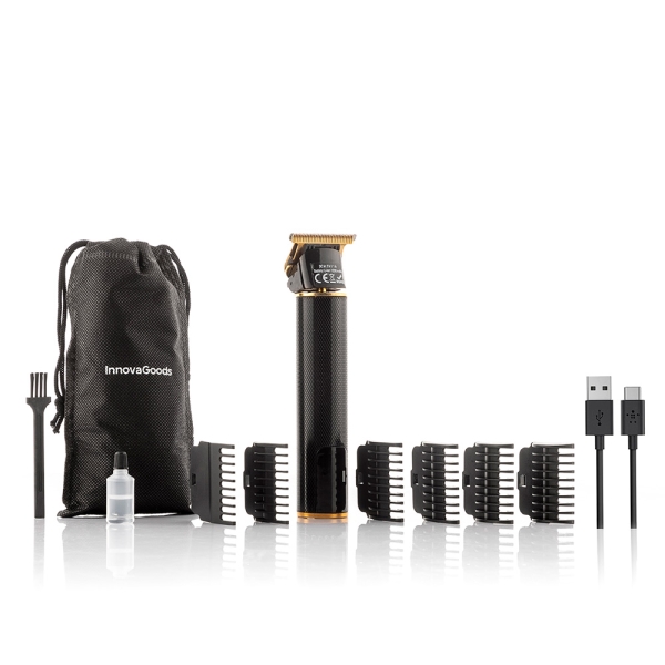 Innovagoods Triher Cortapelos Profesional Recargable - Autonomia 3h - Peines Surtidos - Resistente al Agua - Bateria 1200mAh - Pantalla LCD - Incluye Accesorios - 4x16x3cm - Color Negro y Do