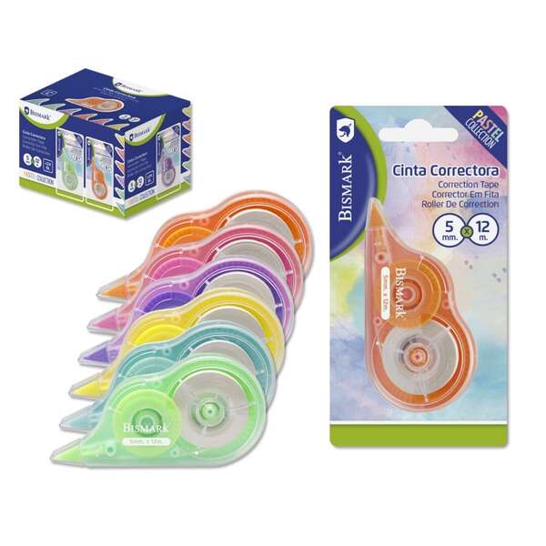 Bismark Cinta Correctora 5mm x 12m - Colores Pastel Surtidos · Pack de 24 uds.