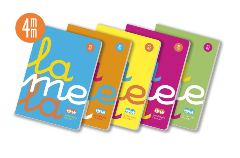 Lamela Pack de 5 Libretas Grapadas con 50 Hojas de 90g/m2 con Margen - Formato A4 - Pauta Cuadrovia de 4mm - Cubierta de Polipropileno Fluorescente - Papel Offset Blanco Extra - Colores Surt