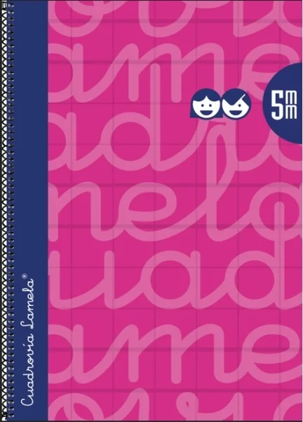 Lamela Cuaderno Espiral con 80 Hojas de 90g/m2 con Margen - Formato Folio - Pauta Cuadrovia de 5mm - Cubierta Extra Dura - Papel Offset Blanco Extra - Color Fucsia