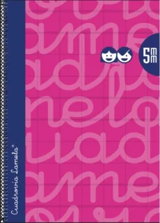 Lamela Cuaderno Espiral con 80 Hojas de 90g/m2 con Margen - Formato Folio - Pauta Cuadrovia de 5mm - Cubierta Extra Dura - Papel Offset Blanco Extra - Color Fucsia