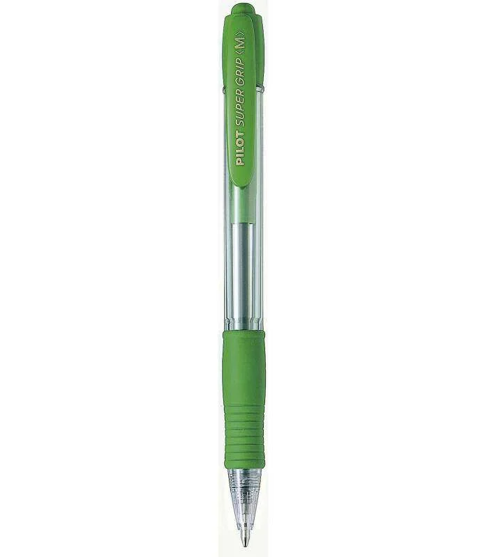 Pilot Boligrafo de Bola Retractil SuperGrip - Punta Redonda 1.0mm - Trazo 0.27mm - Tinta de Aceite - Grip Ergonomico - Color Verde Claro · Pack de 12 uds.