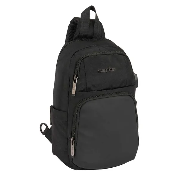 Safta Business Mini Mochila - Bolsillo Frontal - Cremalleras Bidireccionales - Bolsillo Lateral - Conector USB Integrado - Hombreras Ajustables - Hombreras Acolchadas - Asa Superior - Color Negro