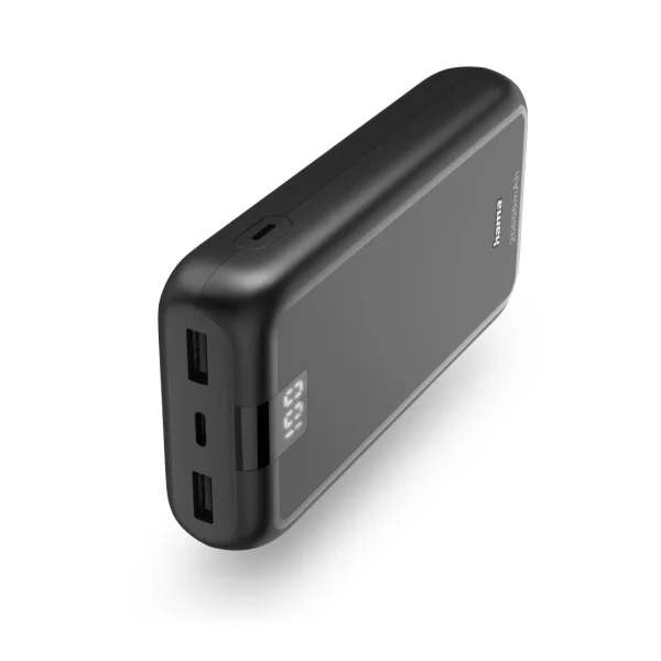 Hama Bateria Externa Powerbank 20000mAh - Polimero de Litio - USB-C - USB-A - Carga Rapida - 3 Conexiones de Salida - Pantalla Digital - Indicador de Carga - 27x140x70mm - Color Gris