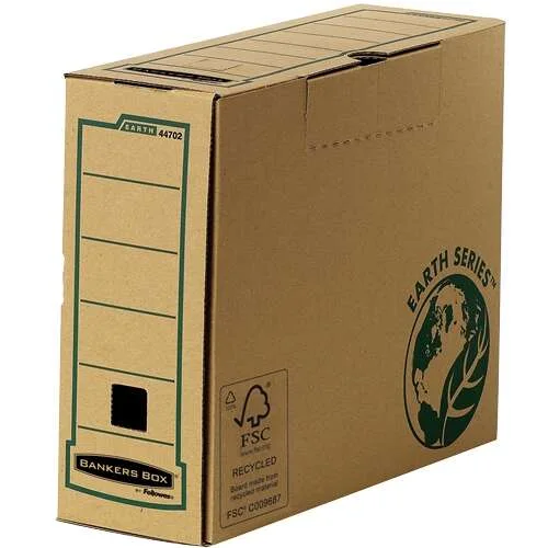 Fellowes Bankers Box Earth Caja de Archivo Definitivo A4 100mm - Montaje Manual - Carton Reciclado Certificacion FSC - Color Marron · Pack de 20 uds.