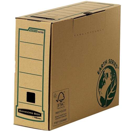 Fellowes Bankers Box Earth Caja de Archivo Definitivo A4 100mm - Montaje Manual - Carton Reciclado Certificacion FSC - Color Marron · Pack de 20 uds.