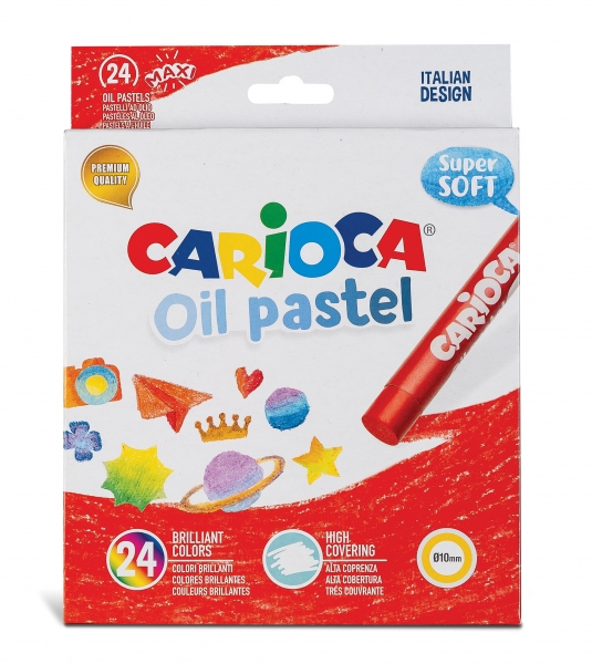 Carioca Pack de 24 Pasteles al Oleo - Colores Brillantes - Lavables - Resistentes a la Luz - Cubrientes - Faciles de Mezclar - Maxi Cuerpo - Uso en Papel, Carton, Tela y Madera - Color Vario
