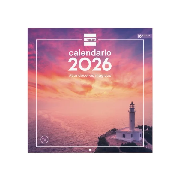 Finocam Calendario de Pared - Anual 2026 - Imagenes Variadas - 300x300mm - Espacio para Escribir - Tematica de Atardeceres Magicos