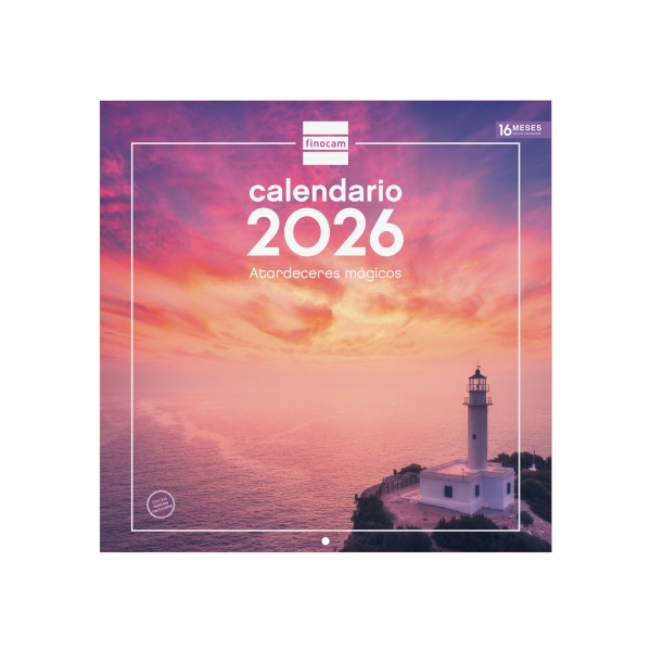 Finocam Calendario de Pared - Anual 2026 - Imagenes Variadas - 300x300mm - Espacio para Escribir - Tematica de Atardeceres Magicos