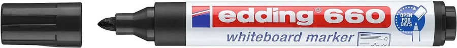 Edding 660 Rotulador para Pizarra Blanca - Punta Redonda - Trazo entre 1.5 y 3 mm. - Tinta Pigmentada - Recargable - Borrable en Seco - Color Negro · Pack de 10 uds.