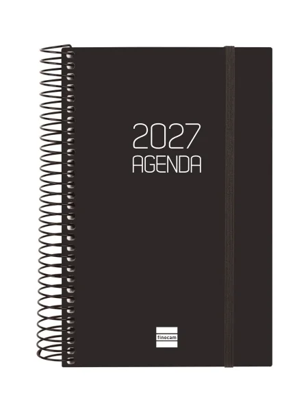 Finocam Espiral Basics Opaque Agenda - Anual 2027 - 1 Dia por Pagina - Formato E5 - 117x181mm - Espiral - Tapa de Polipropileno - Esquinas Microperforadas - Papel de 70g/m2 - Color Negro