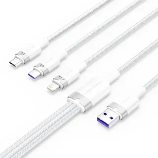 Vention Cable USB-A 2.0 a USB-C, Lightning, Micro-B 6A - 1.5m - Trenzado - Color Blanco