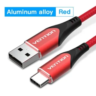 Vention Cable USB-C 2.0 a USB-A 3A 60W - 2m - Trenzado - Color Rojo