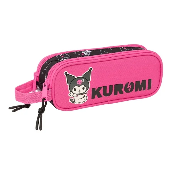 Safta Kuromi Portatodo - 2 Compartimentos con Cremalleras - Asa Lateral - 1L - 210x60x80mm - Color Negro y Rosa