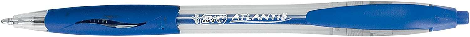 Bic Atlantis Classic Boligrafo Retractil - Punta de 1mm - Cuerpo Transparente con Grip - Color Azul · Pack de 12 uds.