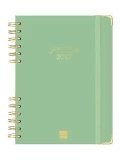 Finocam Espiral Trendy Alma Agenda - Anual 2027 - 1 Dia por Pagina - Formato E10 - 155x212mm - Espiral - Tapa Dura de Carton Forrado - Esquinas Microperforadas - Papel de 70g/m2 - Color Verd