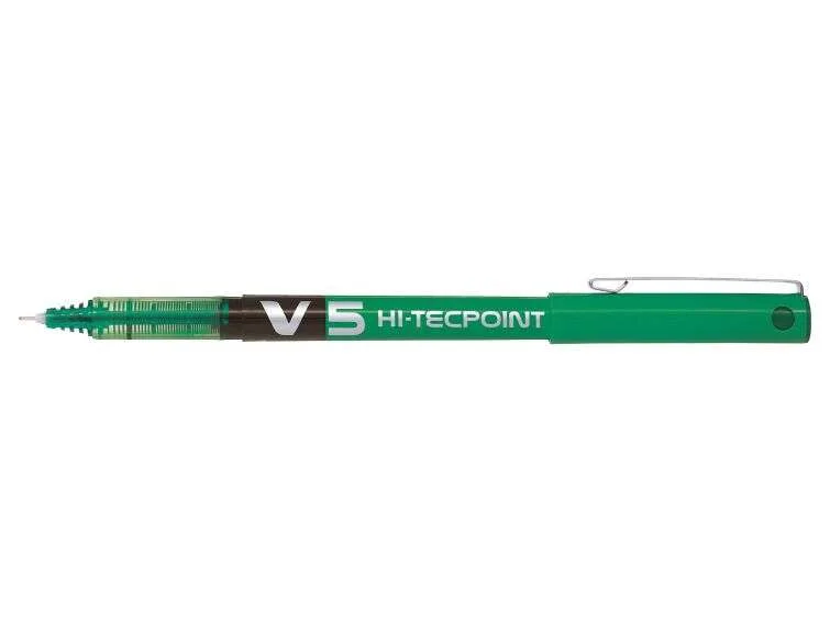 Pilot Boligrafo de Tinta Liquida V5 HI-Tecpoint Rollerball - Punta Fina de Aguja 0.5mm - Trazo 0.3mm - Color Verde · Pack de 12 uds.