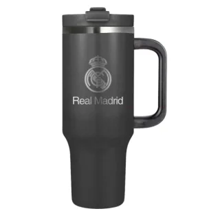 Safta Real Madrid Vaso con Asa Termico - Capacidad 1.2L - Pajita con Varilla de Limpieza - Revestimiento Interior de Cobre - Tapa Antifugas - 12h Caliente - 24h Frio - 14x26.5x10.5cm - Color