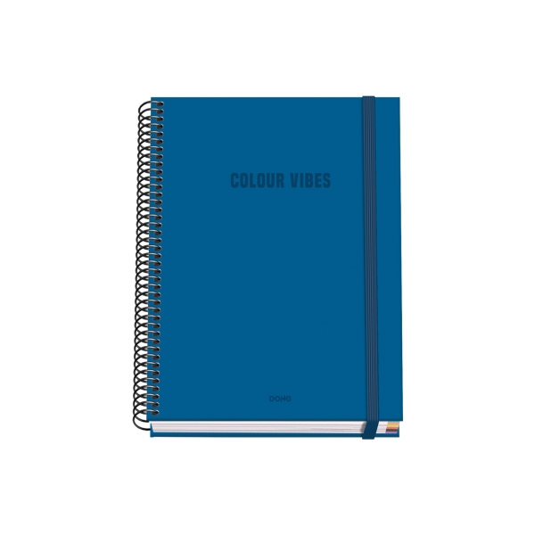 Dohe Colour Vives Cuaderno Espiral A5 100 Hojas Cuadricula 5mm - Tapa Dura Impresa a todo Color y Plastificada en Brillo - Bandas de Color - Cierre de Goma - Color Azul