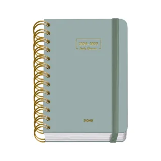 Dohe Premium Agenda Escolar 26/27 - Formato A6 - Dia Pagina - Papel Offset Ahuesado 80g - Cubierta de Carton Plastificado - Espiral Metalica Doble - Goma - 12x17x3cm - Color Verde