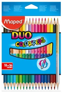 Maped Color´Peps Duo Pack de 18 Lapices Bicolores Triangulares - Doble Punta 2.9mm - Madera Certificada FSC - Colores Surtidos