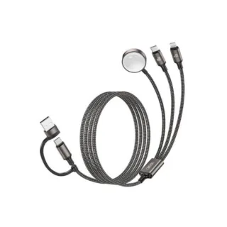 XO CX040 Cable de Carga 3 en 1 - Adaptador USB-A - USB-C 100W - Lightning 12W - Compatible con Smartwatch - Transferencia de Datos - 6 Combinaciones - Cargador Magnetico - Color Gris