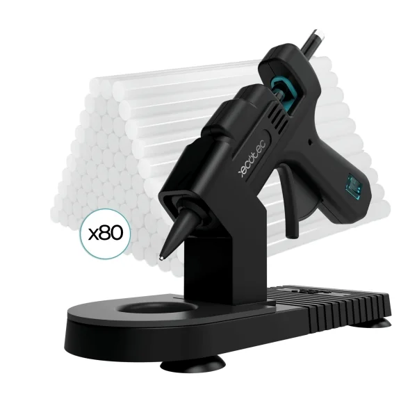 Cecotec Perfect Fix 20 Pistola de Cola Termofusible - 20W - Temperatura hasta 180ºC - Protector de Mesa - 80 Barras de Silicona de 7mm - Color Negro