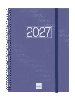 Finocam Espiral Basics Year Agenda - Anual 2027 - Semana Vista Vertical - Formato E10 - 155x212mm - Espiral - Tapa de Polipropileno - Esquinas Microperforadas - Papel de 80g/m2 - Color Azul