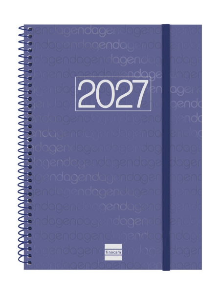Finocam Espiral Basics Year Agenda - Anual 2027 - Semana Vista Vertical - Formato E10 - 155x212mm - Espiral - Tapa de Polipropileno - Esquinas Microperforadas - Papel de 80g/m2 - Color Azul