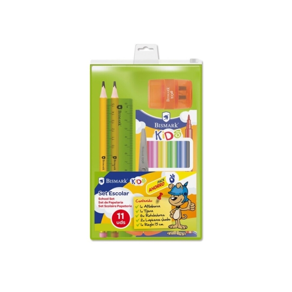 Bismark Pack Escolar con 6 Rotuladores de Colores, 2 Lapices Jumbo, Regla Flexible 15cm, Afilaborra y Tijera