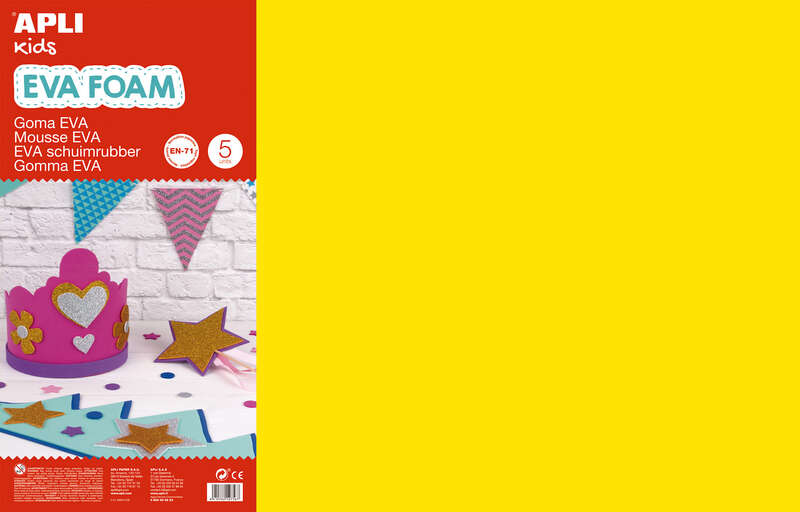 Apli Pack con 5 Hojas de Goma Eva 600x400mm - Tamaño Grande y Flexible - Color Amarillo